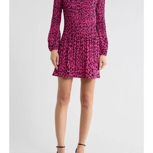 Rockinela Long Sleeve Leopard  Fuchsia Minidress Sz  42 EU /US 10